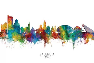 Valencia Spain Watercolor Skyline Wall Art Home Decor Poster UNFRAMED